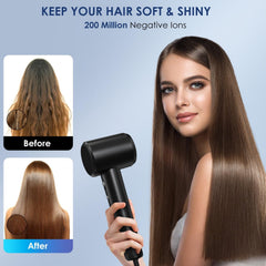 IWAANYI hair dryer 2-speed 4-temps control panel for versatile styling.