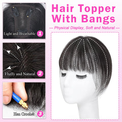 Iwig hair toppers bangs detail showing seamless blend and soft texture.