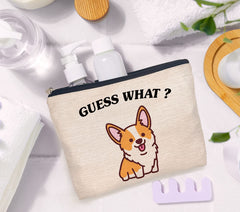 IWXYI corgi dog makeup bag open view reveals roomy interior for cosmetics.