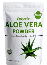 Iyasa Holistics Aloe Vera Leaf Powder packaging signals USDA organic quality.