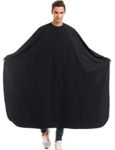 izzycka nylon barber cape model wearing provides full coverage for professional haircuts.