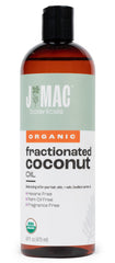 J MAC Botanicals organic fractionated coconut oil bottle for smooth skin and hair