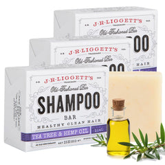 J.R.LIGGETT'S Tea Tree Shampoo Bar close-up highlights natural oils for gentle cleansing.