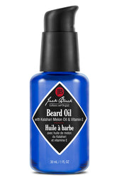 Jack Black Beard Oil bottle displays premium organic formula for hydrated facial hair.