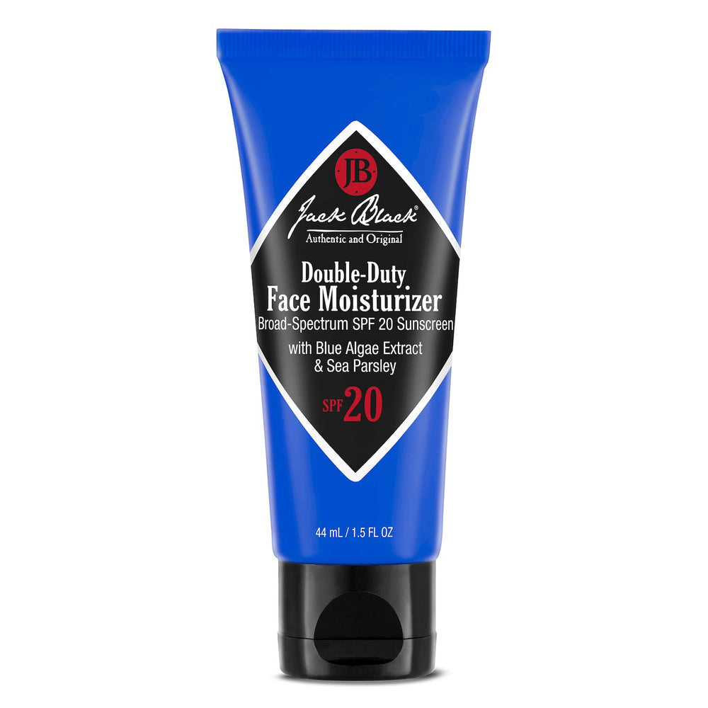 Jack Black Double Duty Face Moisturizer SPF 20 bottle offers lightweight daily sun protection and hydration.