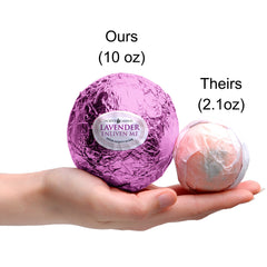 Jackpot Candles Enliven Me Lavender Bath Bomb cross-section reveals fizzing texture for a spa-like soak.