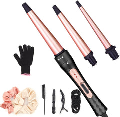 JAETON curling wand 3-in-1 set closeup showcases versatile curl options