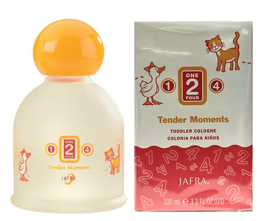 JAFRA 1-2-4 Toddler Cologne bottle close up, gentle on skin with a soft scent.