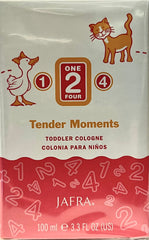 JAFRA 1-2-4 Toddler Cologne packaging, easy-to-use bottle for quick fragrance touch ups.