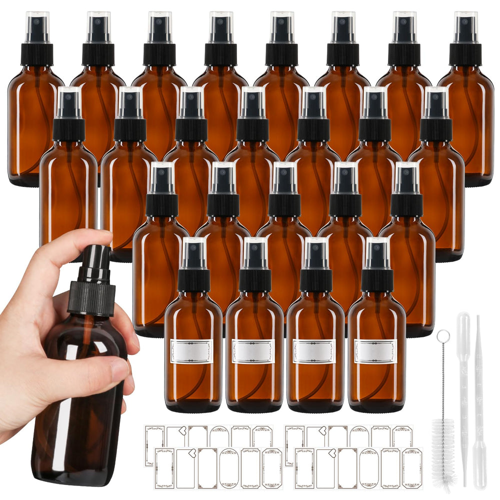 Jaisie.W amber glass spray bottle front view shows portable 4 oz size for travel convenience