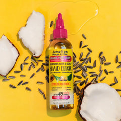 Jamaican Mango & Lime Braids Your Way Elixir shows on-scalp application for easy styling.