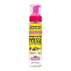 Jamaican Mango & Lime Braids Your Way mousse bottle closeup shows long-lasting hold.