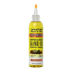 Jamaican Mango & Lime Love Your Locs Island Oil bottle close-up for lightweight hydration.