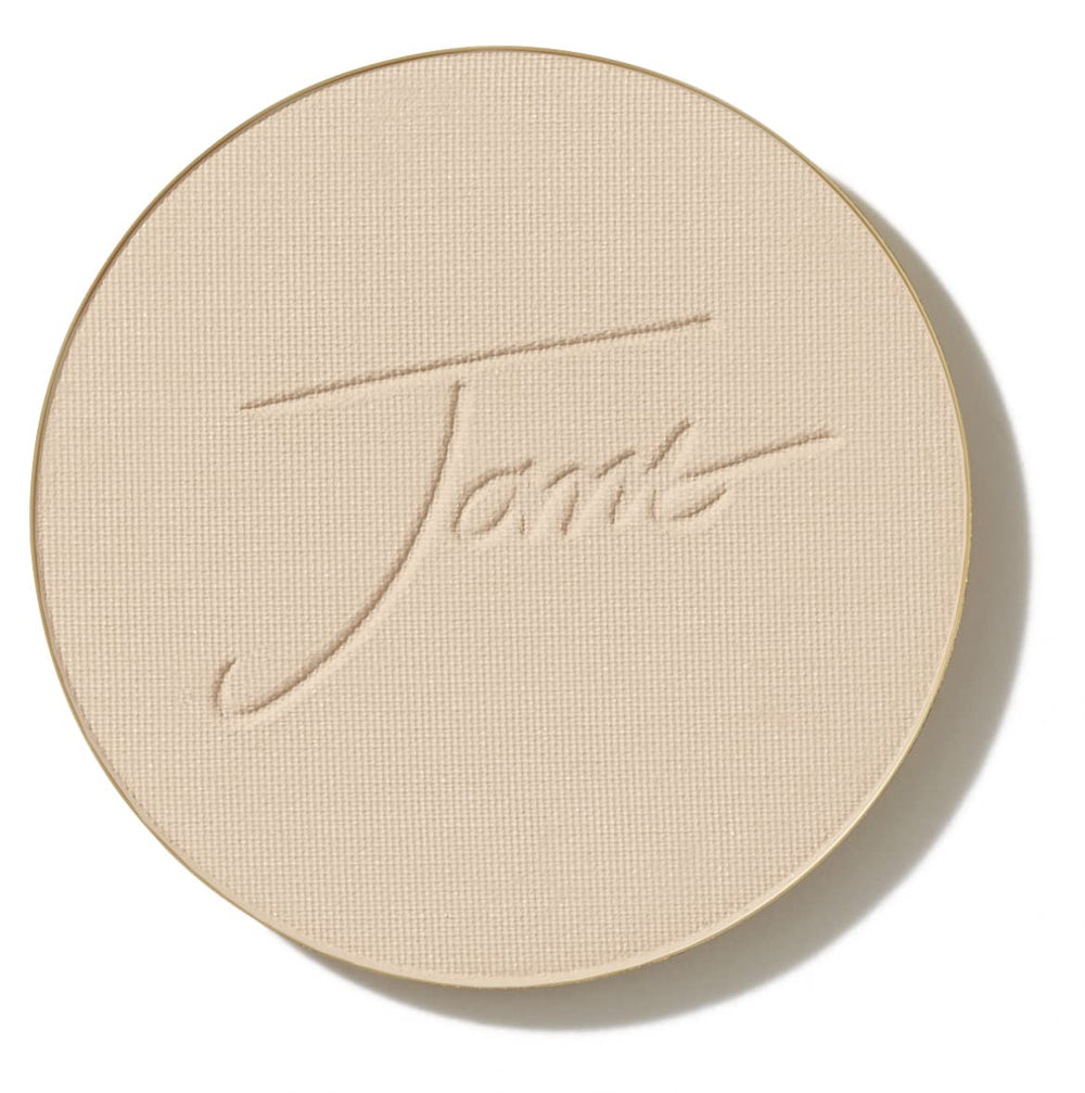 Jane Iredale PurePressed Base refill packaging close-up for weightless mineral coverage.