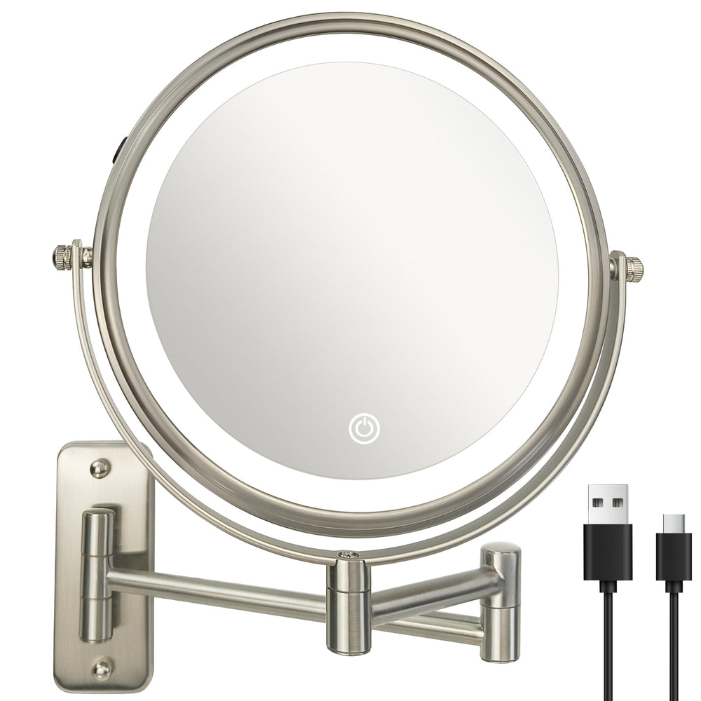 JANEEVA wall-mounted makeup mirror with 3 light modes for true color makeup application.