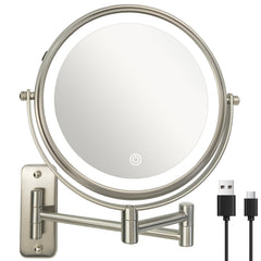 JANEEVA wall-mounted makeup mirror with 3 light modes for true color makeup application.