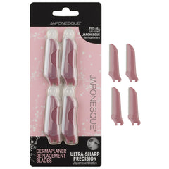 JAPONESQUE dermaplaner replacement blades 4-pack packaging showing eco-friendly refills for razor heads.