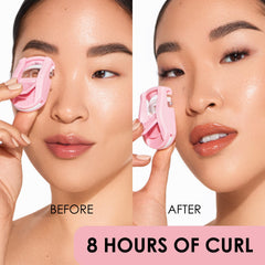 JAPONESQUE mini curler close-up in pink showing deep-sweep lift.