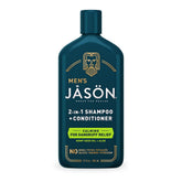 Jason Men's Calming 2-in-1 Shampoo and Conditioner bottle—soothing cleanse for dry scalp.
