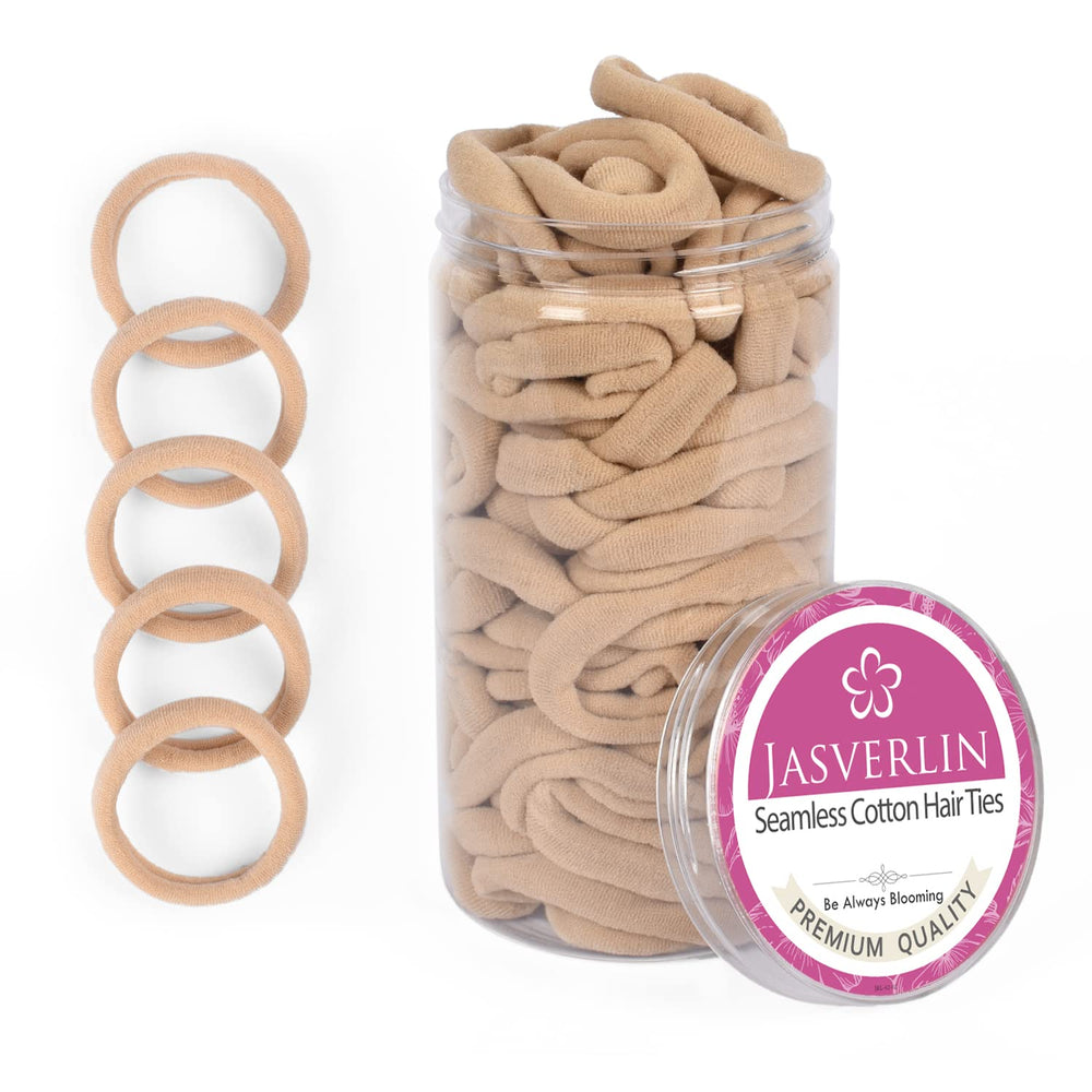 JASVERLIN soft hair ties in seamless cotton fabric for comfortable ponytails.