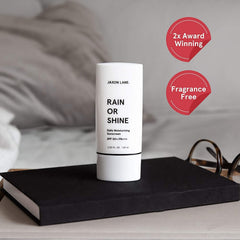 JAXON LANE Rain or Shine green tea illustration signaling blemish soothing benefits.
