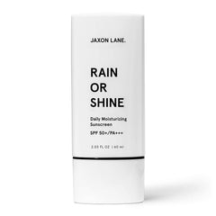 JAXON LANE Rain or Shine sunscreen bottle with SPF 50 protection for daily use.