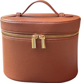 JAZD vanity case brown front view, compact travel organizer for cosmetics.