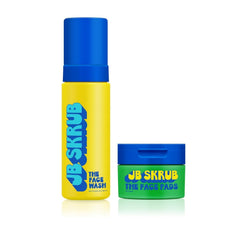 JB SKRUB Face Wash bottle close-up, fragrance-free gentle cleanse for sensitive skin.