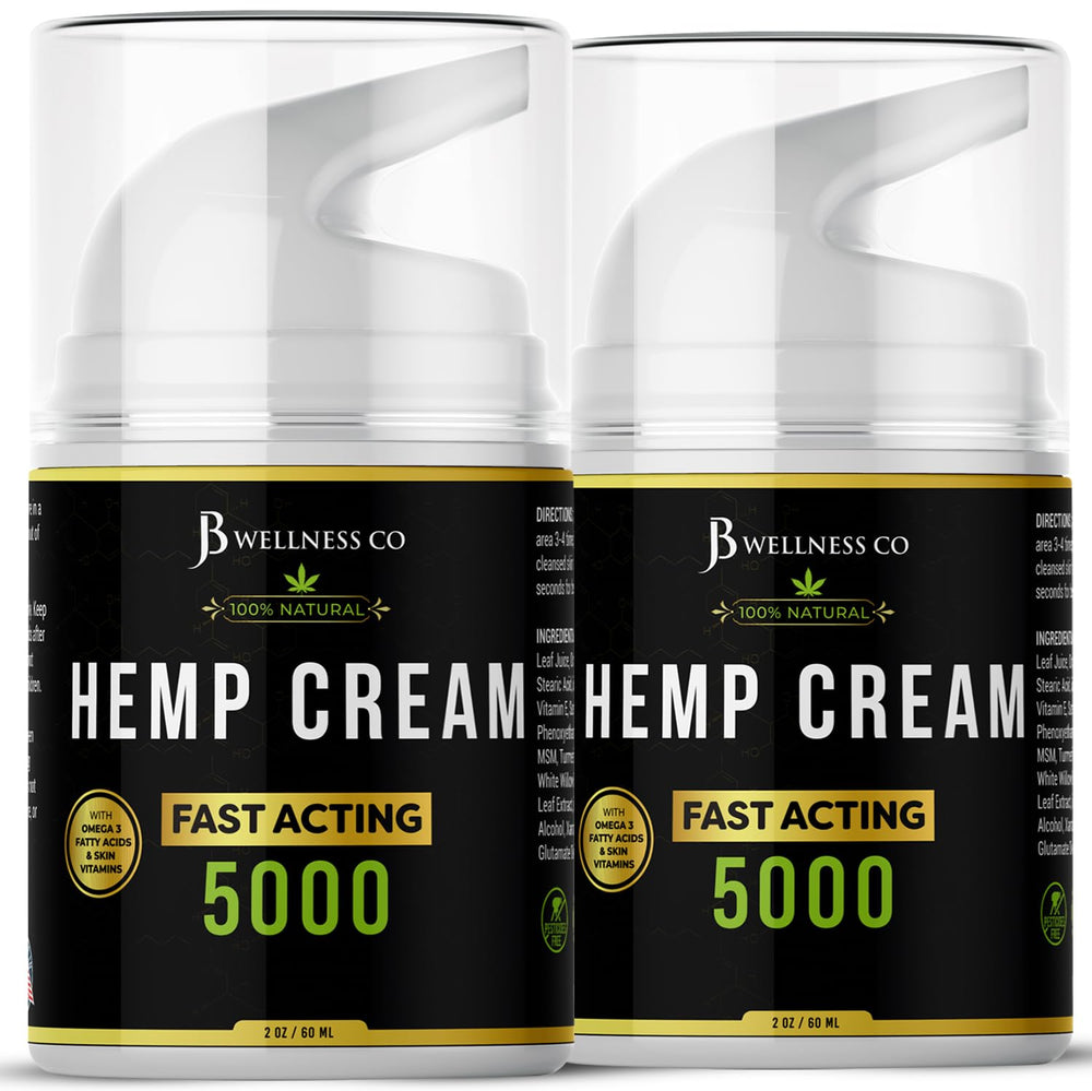 JB Wellness Co Hemp Cream bottle offers quick-absorbing moisture for daily skin care.