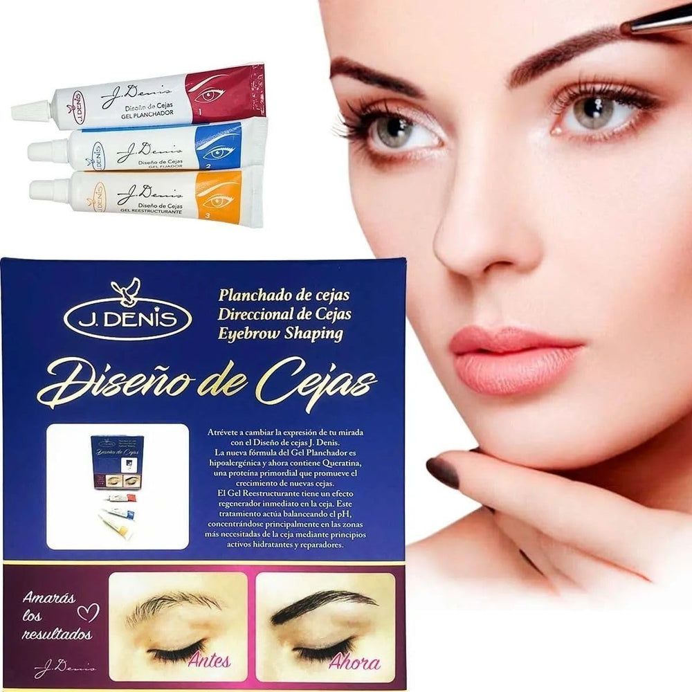 J Denis Eyebrow Design Kit packaging signals professional at-home lamination readiness.