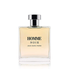 Jean Marc Paris Homme Noir spray-bottle portrait emphasizes lasting scent for evenings out.