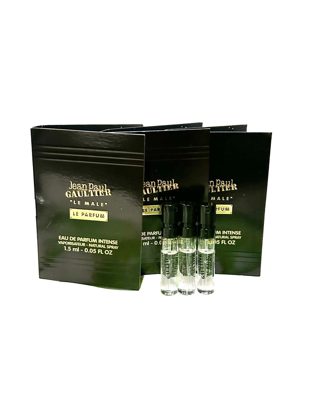 Jean Paul Gaultier Le Male Le Parfum Intense sample set bottles for on-the-go testing.