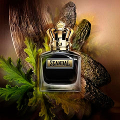 Jean Paul Gaultier Scandal Pour Homme Le Parfum amber bottle image emphasizing bold fragrance presence
