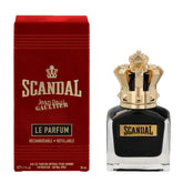Jean Paul Gaultier Scandal Pour Homme Le Parfum bottle closeup highlighting amber warmth for evening wear