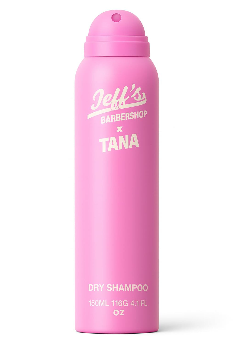 Jeff's Barbershop x Tana Dry Shampoo bottle shows a clear formula for oil absorption and fresh hair