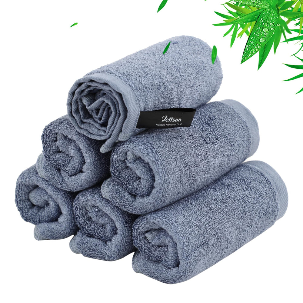 JEFFSUN wash cloths 6-pack on display, ultra-soft for sensitive skin cleansing.