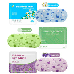 Jekeno Steam Eye Mask on face promotes warm moisture soothing eye fatigue.