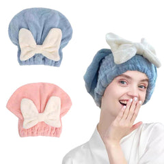 Jenmex blue-bow microfiber hair wrap dries quickly and reduces frizz
