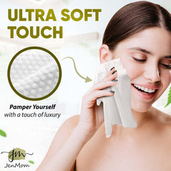 JenMom disposable face towels 50-count box ideal for quick makeup removal on-the-go.