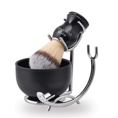 JEQUIL&CORENVEO deluxe shaving kit brush closeup shows soft, animal-free bristles for rich lather.