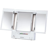 JERDON Tri-Fold Makeup Mirror with Lights, 5X magnification for precise tweezing.