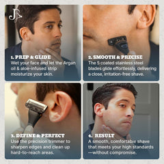 Jeremy's Razors for Men precision trimmer for precise hairline detailing.