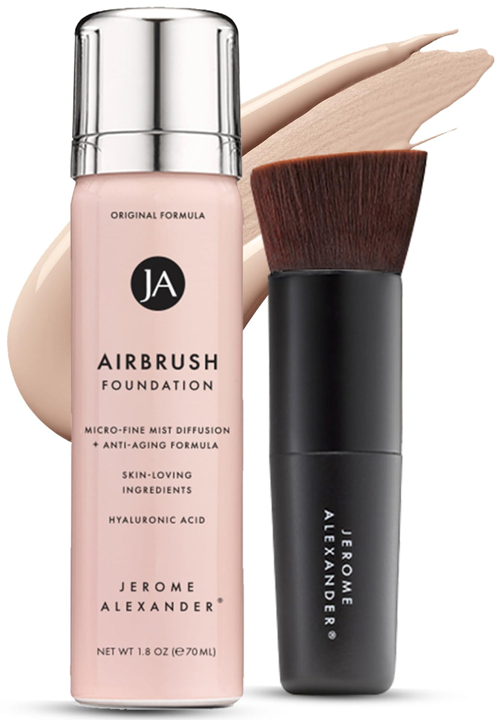 Jerome Alexander MagicMinerals airbrush foundation spray demonstrates ultra-light coverage for smooth, all-day skin