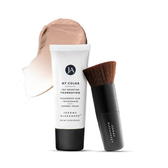 Jerome Alexander My Color self-adjusting foundation bottle demonstrates shade adaptation for seamless complexion.