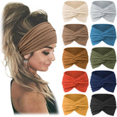 Jesries headbands front view shows wide stretchy band for secure all-day wear.