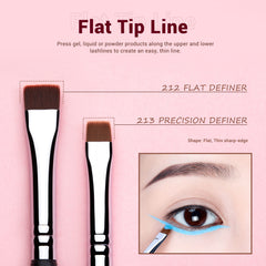 Jessup angled eyeliner brushes enable direct lash-line placement at controlled angles