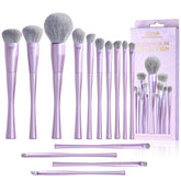 Jessup makeup brushes set 14pcs front view with purple handles for flawless base makeup.