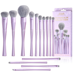 Jessup makeup brushes set 14pcs front view with purple handles for flawless base makeup.