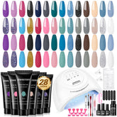 JEWHITENY 28 colors poly nail gel kit swatches for versatile at-home DIY manicures.