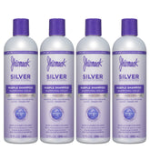Jhirmack Silver Brightening Purple Shampoo 4-pack bottles on display for color-safe nourishment of silver hair